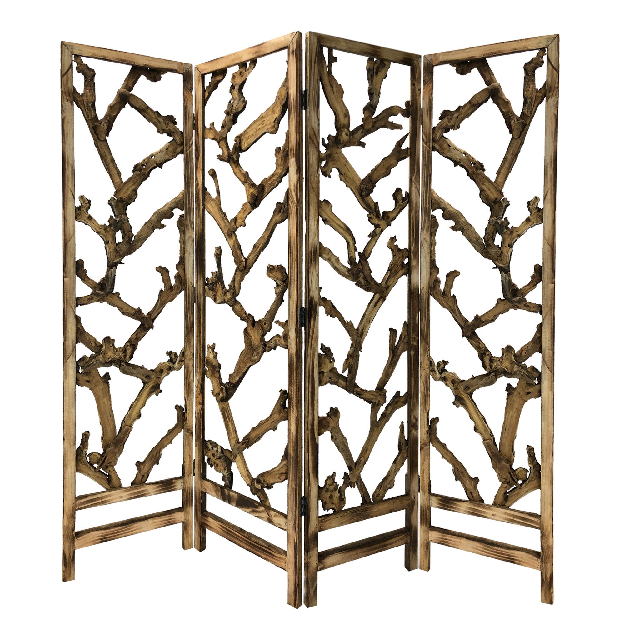 84" Brown Solid WoodFolding Four Panel Screen Room Divider-Room Dividers-DECOROLALA