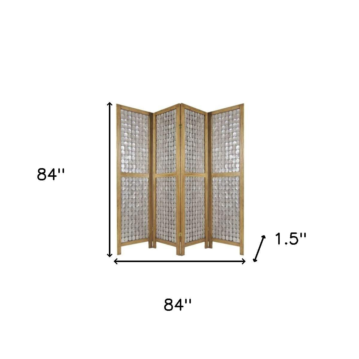 84" Clear Capiz Mother of Pearl Folding Three Panel Screen Room Divider-Room Dividers-DECOROLALA