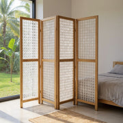 84" Clear Capiz Mother of Pearl Folding Three Panel Screen Room Divider-Room Dividers-DECOROLALA