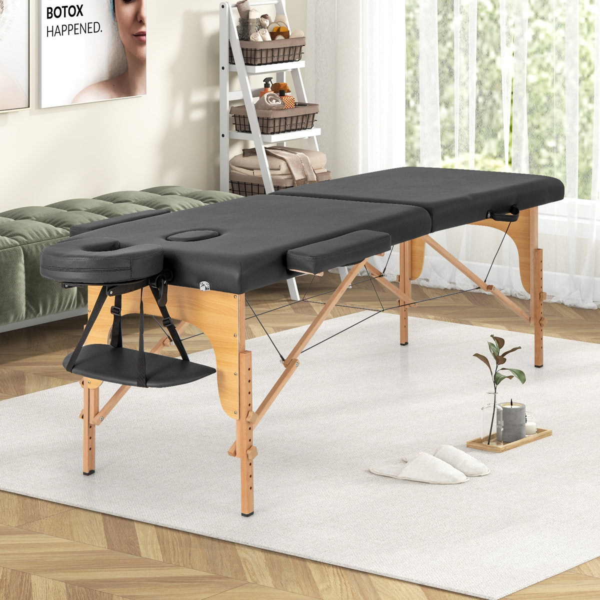 84 Inch Foldable Massage Table with Carrying Bag and Height Adjustable-Black-Massage & Relaxation Products-DECOROLALA