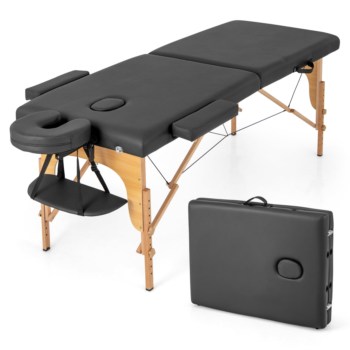 84 Inch Foldable Massage Table with Carrying Bag and Height Adjustable-Black-Massage & Relaxation Products-DECOROLALA