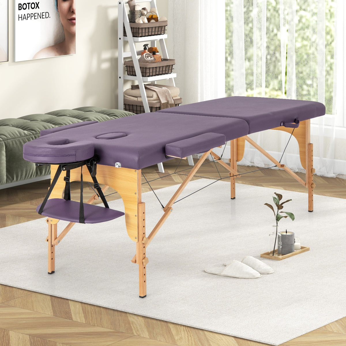 84 Inch Foldable Massage Table with Carrying Bag and Height Adjustable-Purple-Massage & Relaxation Products-DECOROLALA