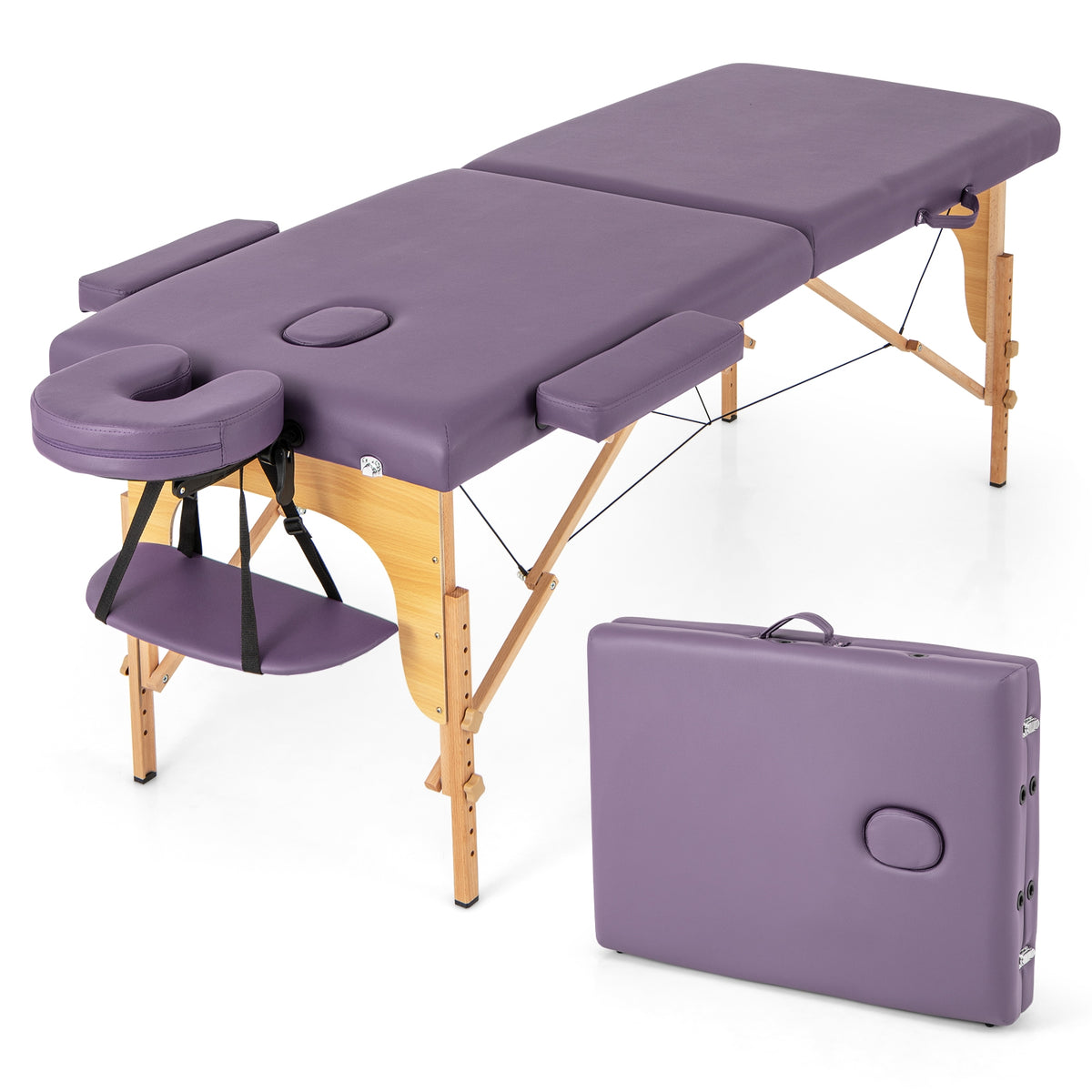 84 Inch Foldable Massage Table with Carrying Bag and Height Adjustable-Purple-Massage & Relaxation Products-DECOROLALA