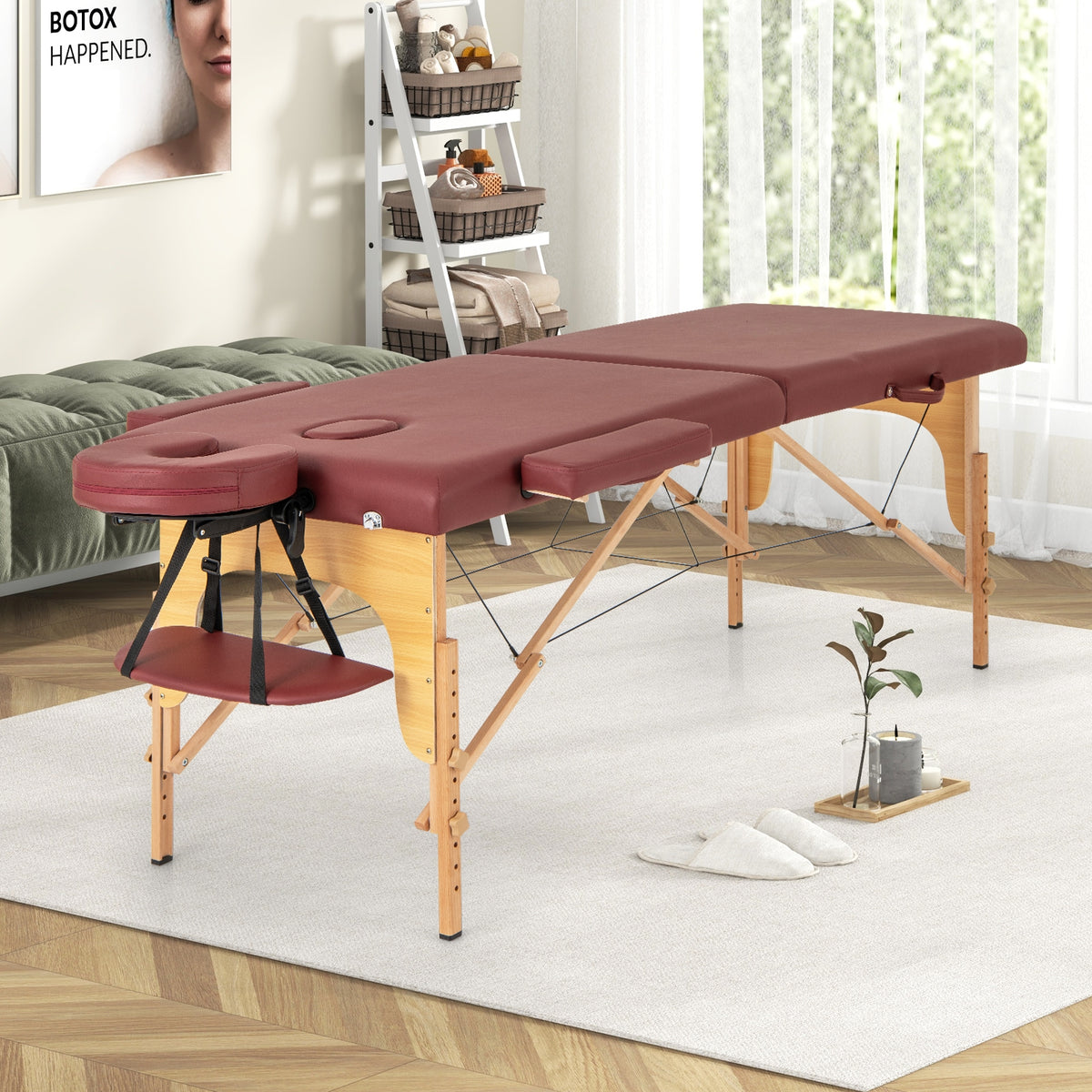 84 Inch Foldable Massage Table with Carrying Bag and Height Adjustable-Red-Massage & Relaxation Products-DECOROLALA