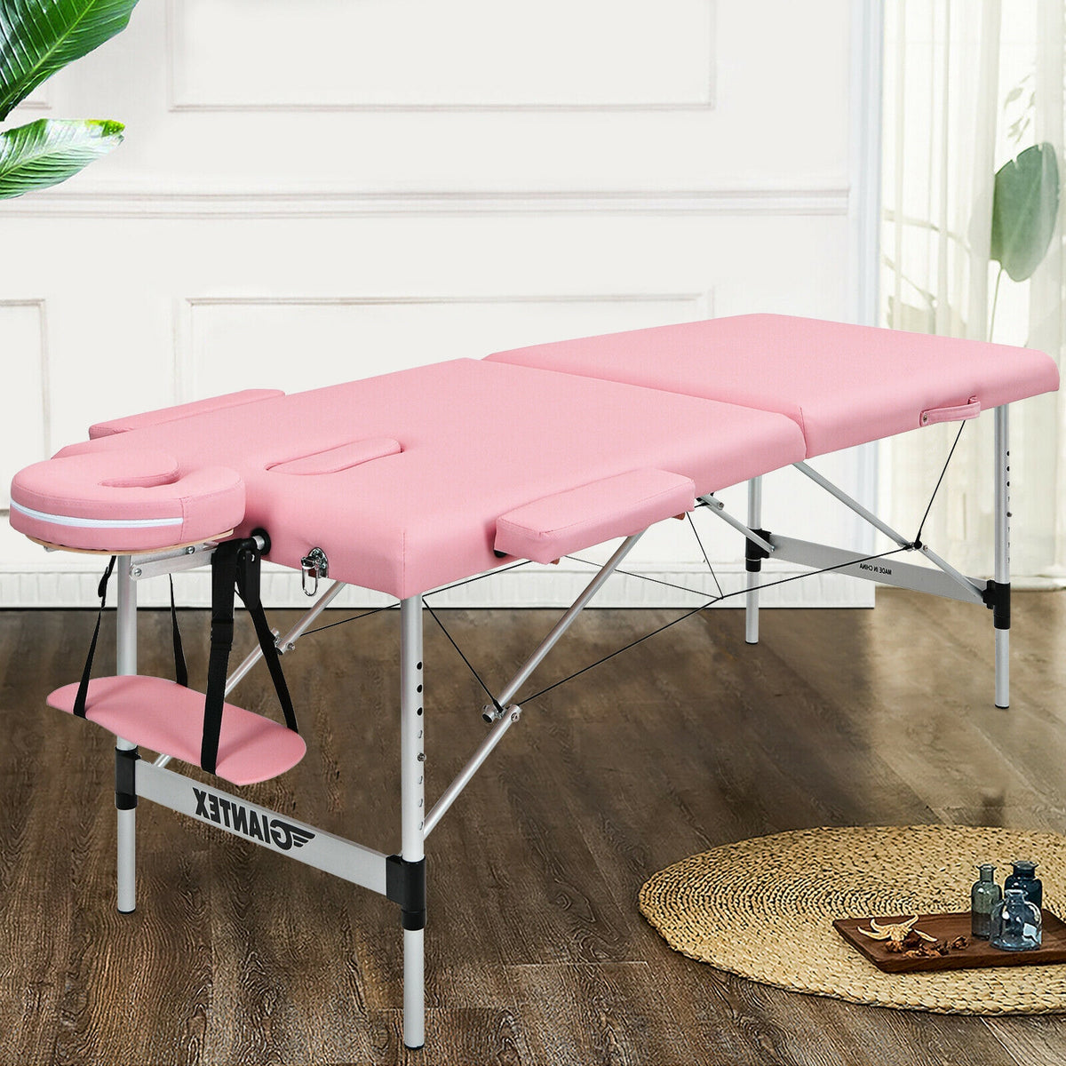 84 Inch L Portable Adjustable Massage Bed with Carry Case for Facial Salon Spa-Pink-Massage & Relaxation Products-DECOROLALA