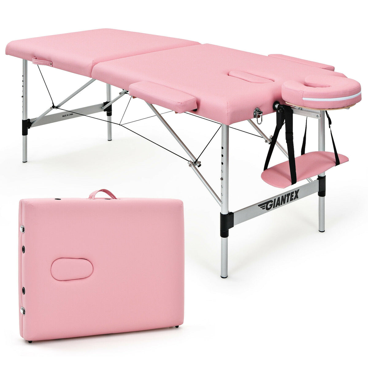 84 Inch L Portable Adjustable Massage Bed with Carry Case for Facial Salon Spa-Pink-Massage & Relaxation Products-DECOROLALA