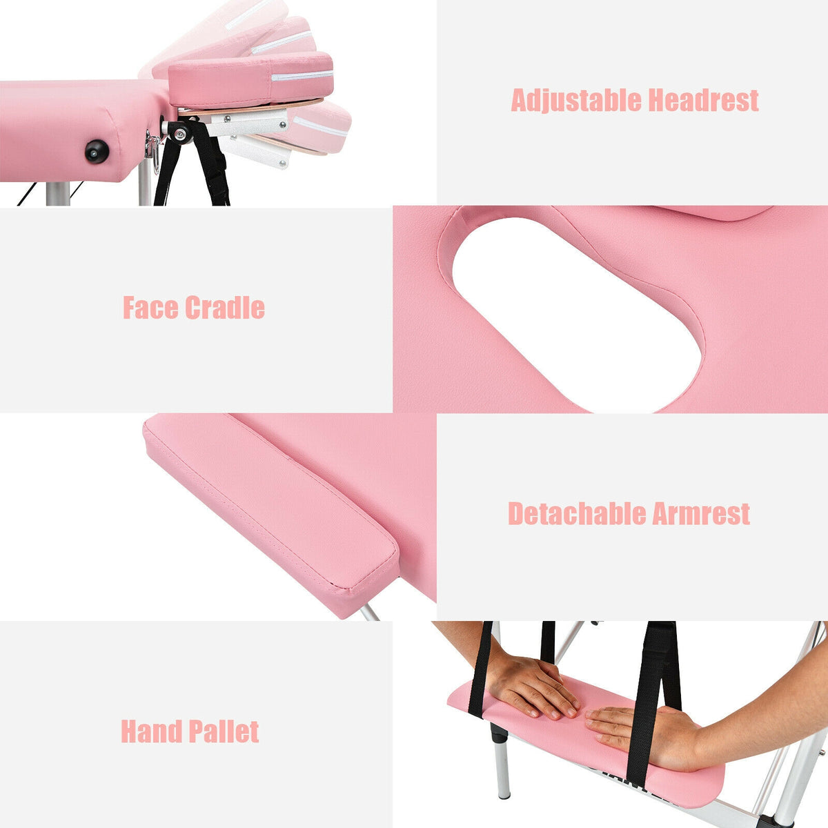 84 Inch L Portable Adjustable Massage Bed with Carry Case for Facial Salon Spa-Pink-Massage & Relaxation Products-DECOROLALA