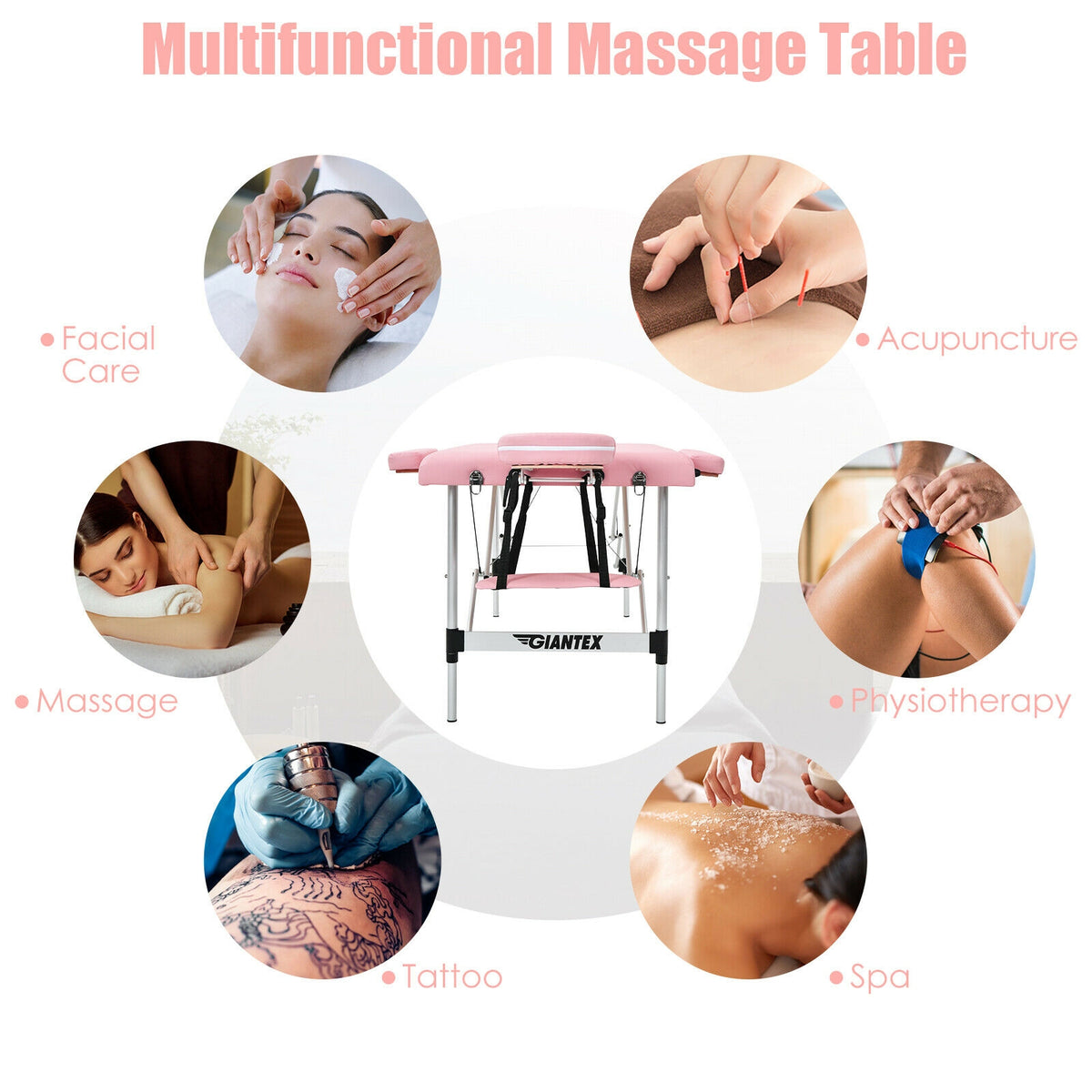 84 Inch L Portable Adjustable Massage Bed with Carry Case for Facial Salon Spa-Pink-Massage & Relaxation Products-DECOROLALA