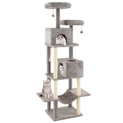 84 Inch Large Cat Tree with 2 Condos and 2 Soft Plush Perches for Indoor Cats-Gray-Cat Trees & Scratchers-DECOROLALA