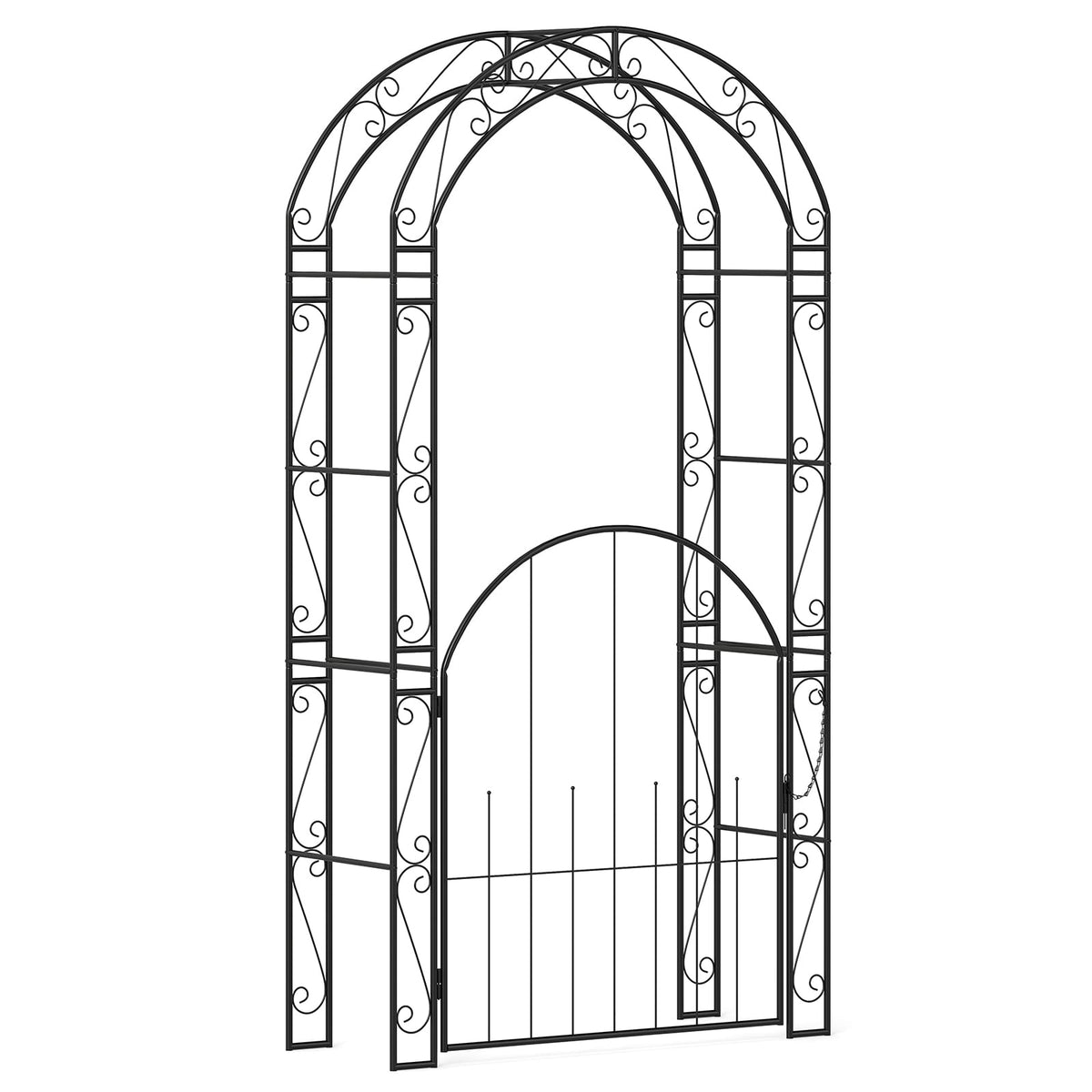 84 Inch Tall Garden Arch Metal Arbor Archway with Gate-Garden Arbors-DECOROLALA