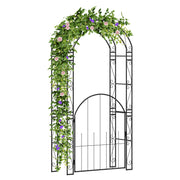 84 Inch Tall Garden Arch Metal Arbor Archway with Gate-Garden Arbors-DECOROLALA