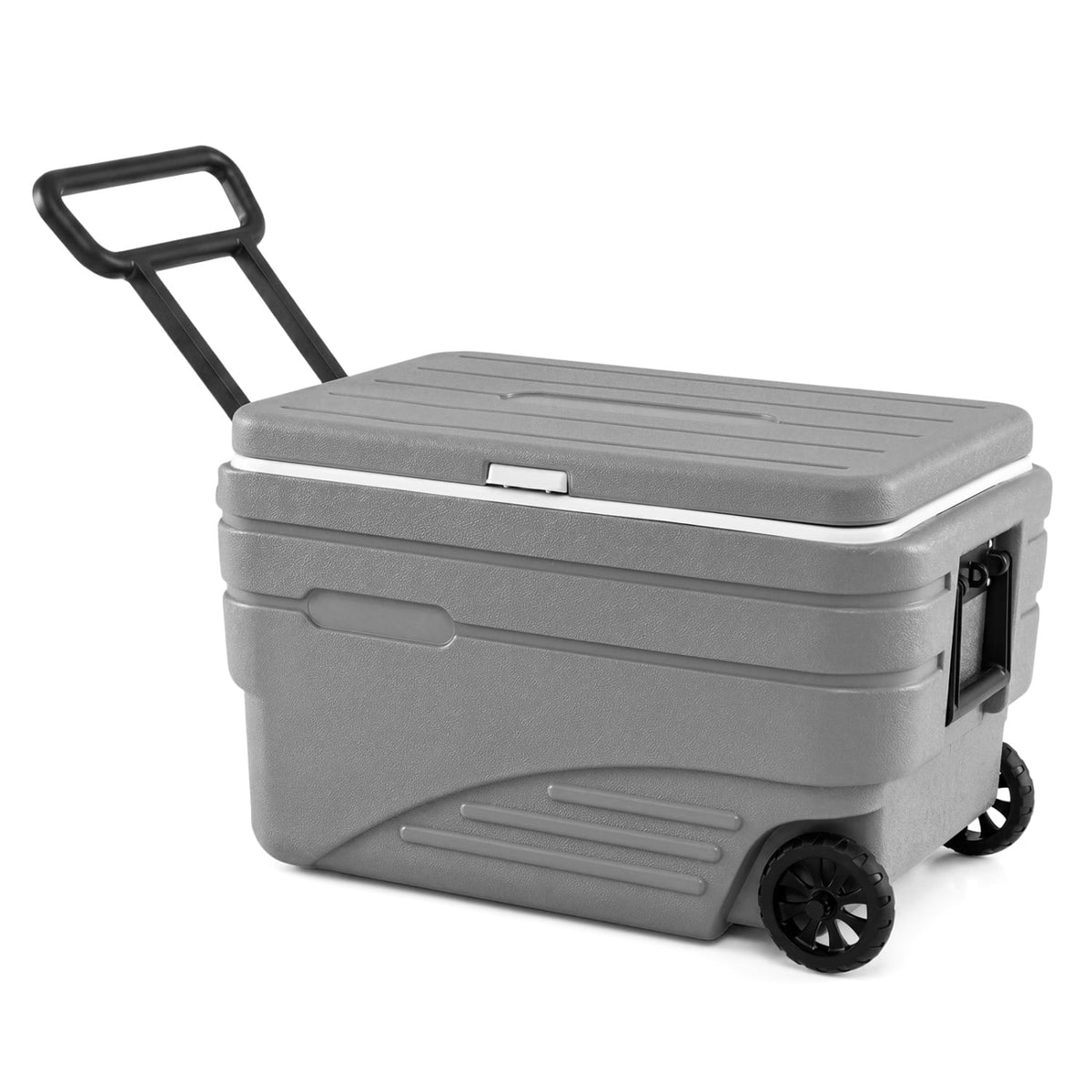 84 Quart Portable Wheeled Ice Cooler with Foldable Pull-Gray-Coolers-DECOROLALA