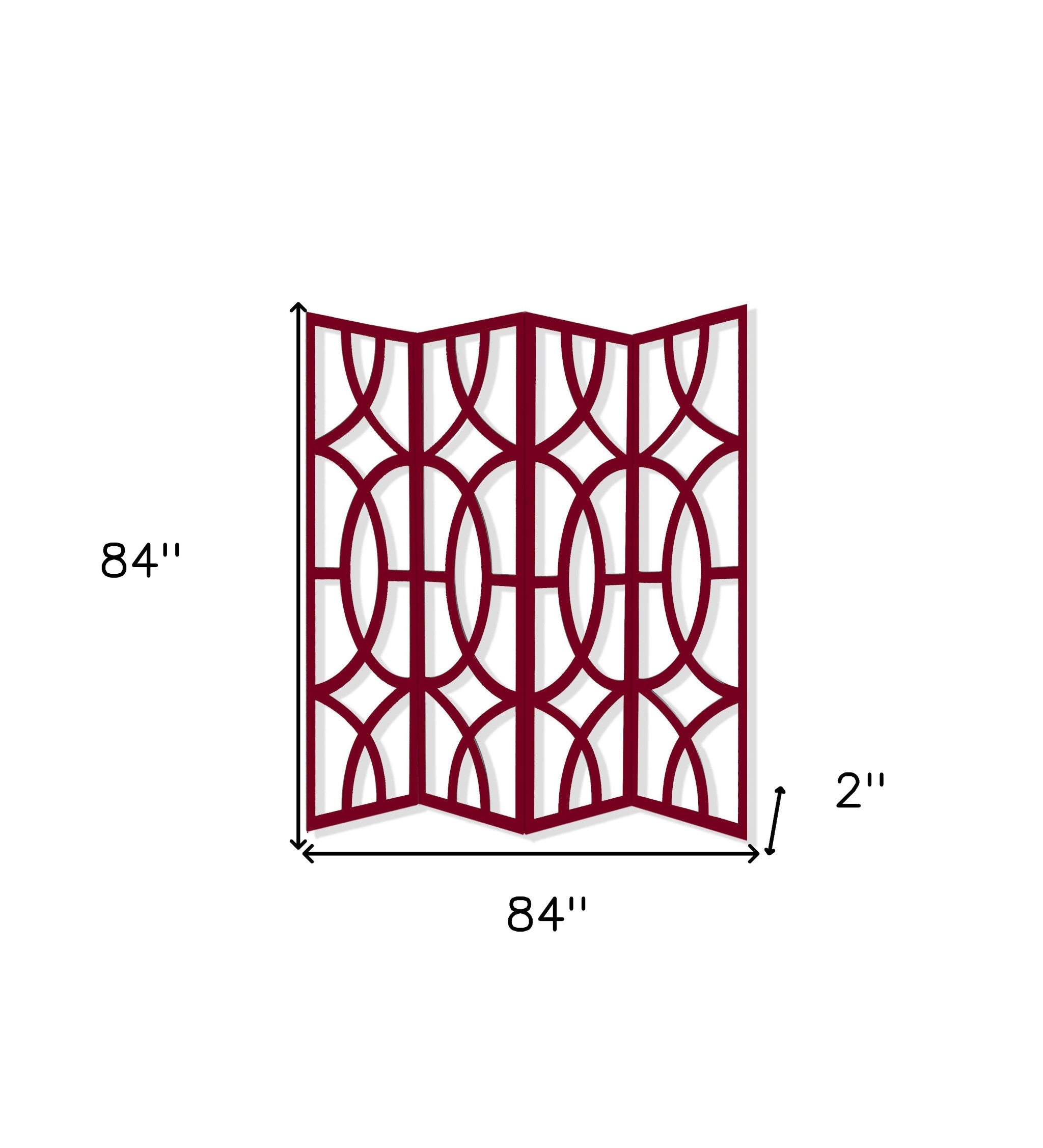 84" Red Solid Wood Folding Four Panel Screen Room Divider-Room Dividers-DECOROLALA