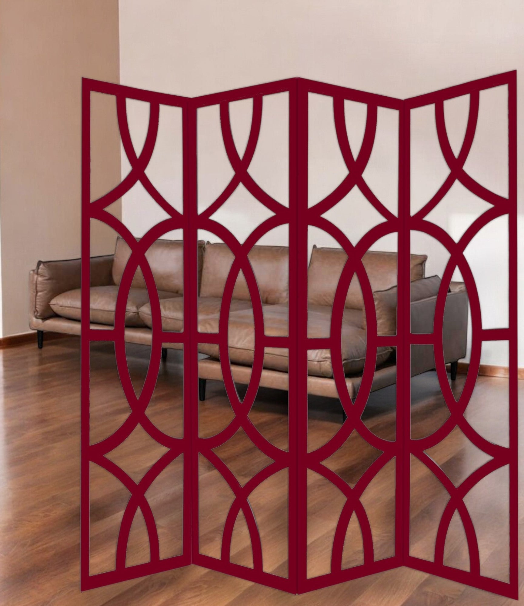 84" Red Solid Wood Folding Four Panel Screen Room Divider-Room Dividers-DECOROLALA