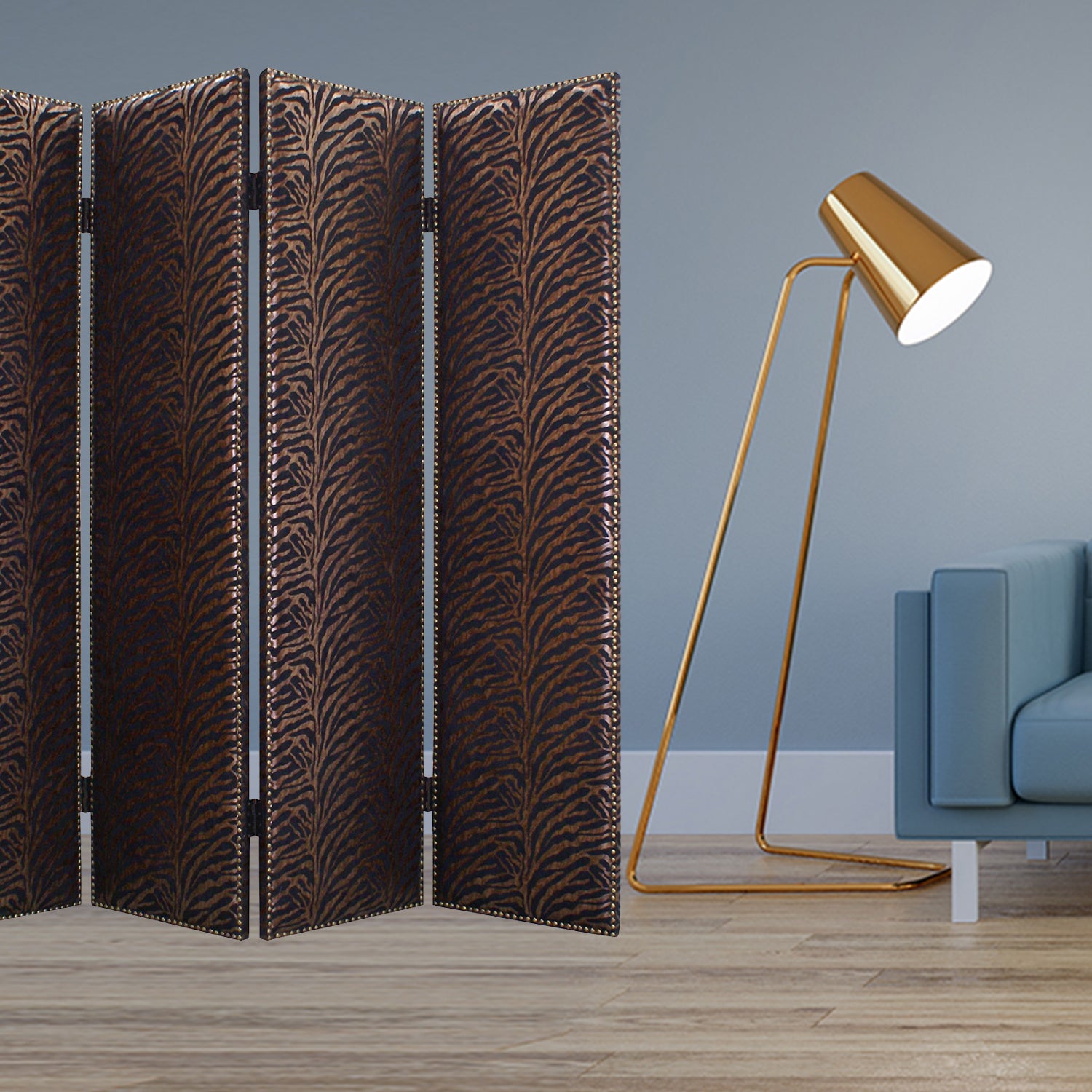 84 X 84 Bronze Wood & Fabric Screen-Room Dividers-DECOROLALA