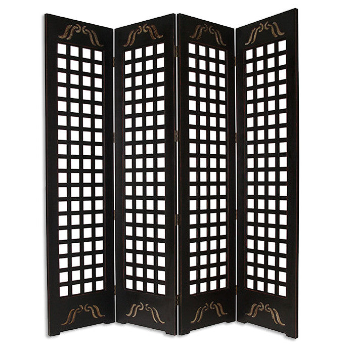 84" X 84" Brown Wood Omega Screen-Room Dividers-DECOROLALA