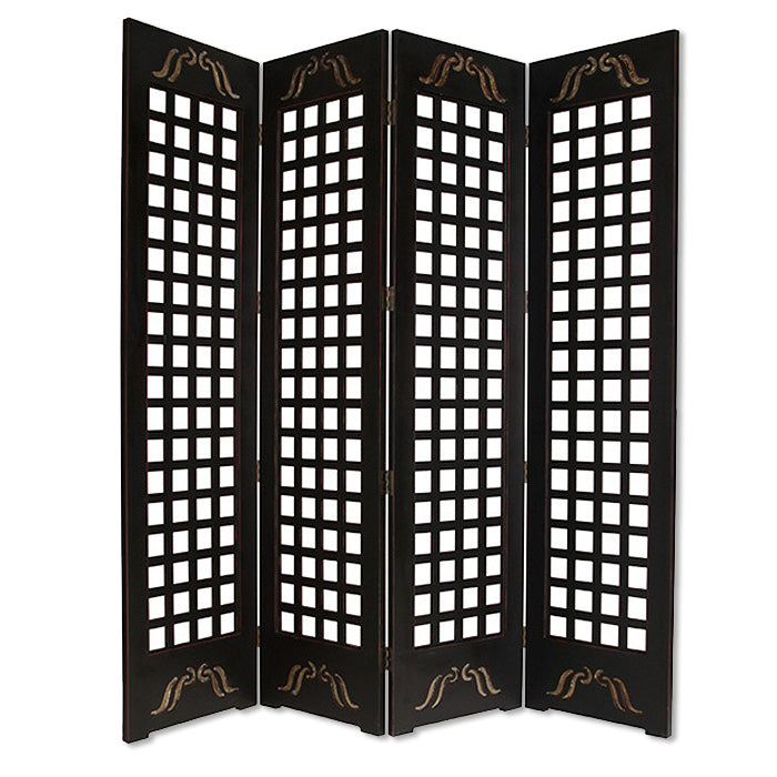 84" X 84" Brown Wood Omega Screen-Room Dividers-DECOROLALA