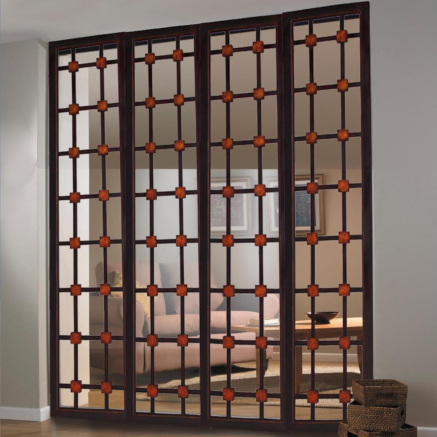84" X 84" Brown Woood Screen-Room Dividers-DECOROLALA