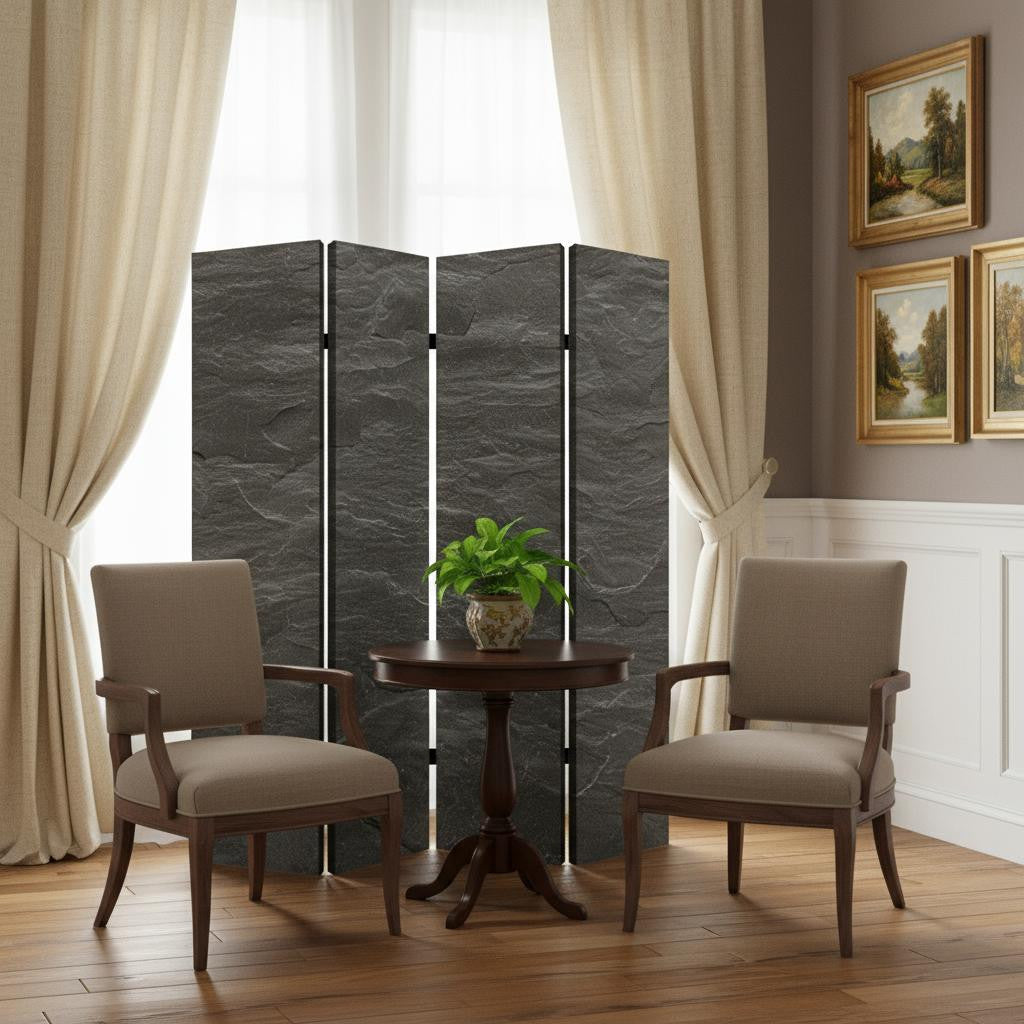 84" X 84" Multi Color Wood Canvas Black Slate Screen-Room Dividers-DECOROLALA