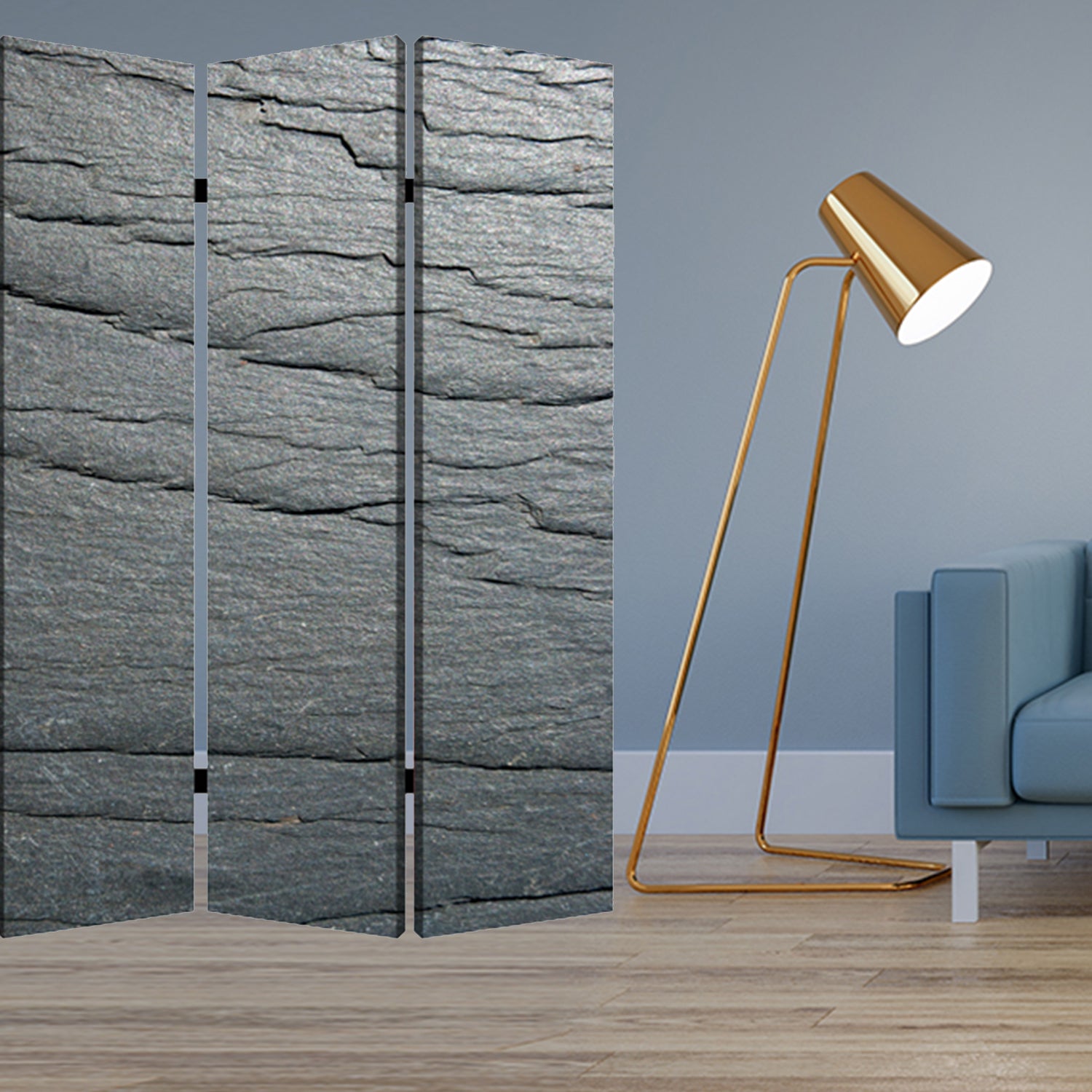 84" X 84" Multi Color Wood Canvas Black Slate Screen-Room Dividers-DECOROLALA