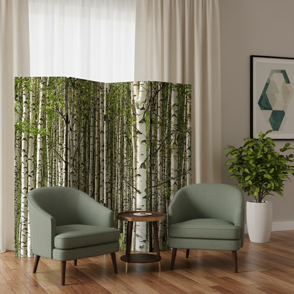 84" X 84" Multi Color Wood Canvas Prolific Forrest Screen-Room Dividers-DECOROLALA