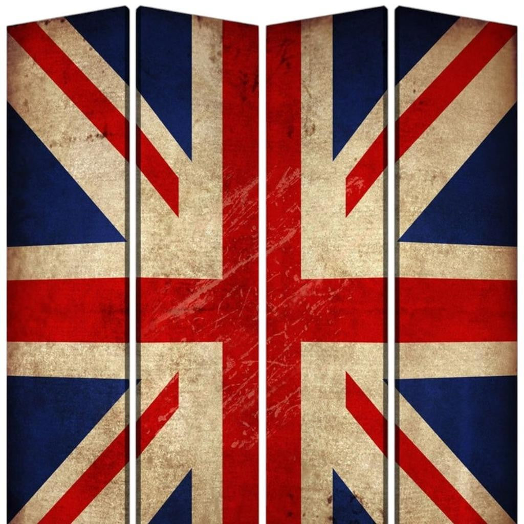 84 X 84 Multi Color Wood Canvas Union Jack Screen-Room Dividers-DECOROLALA