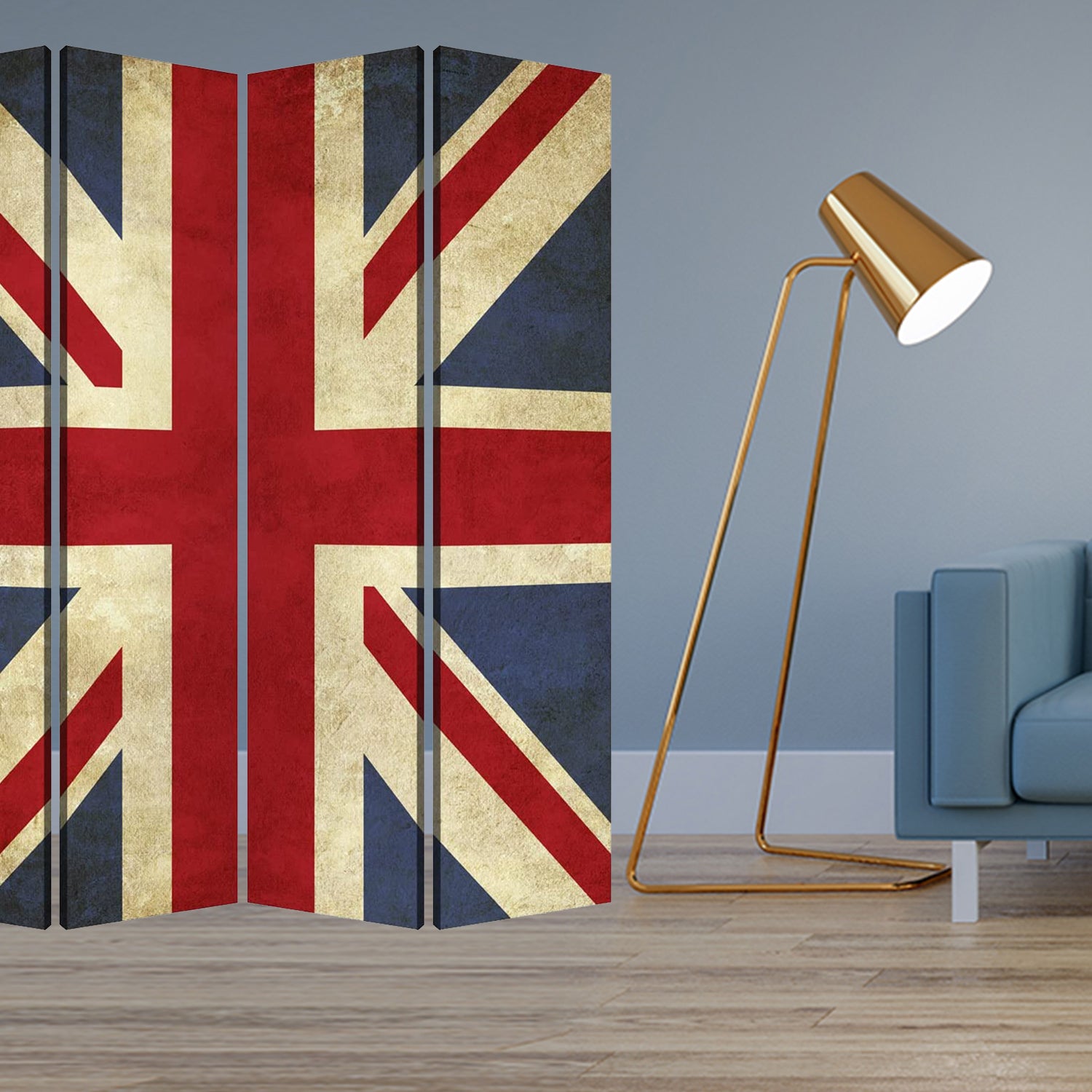 84 X 84 Multi Color Wood Canvas Union Jack Screen-Room Dividers-DECOROLALA