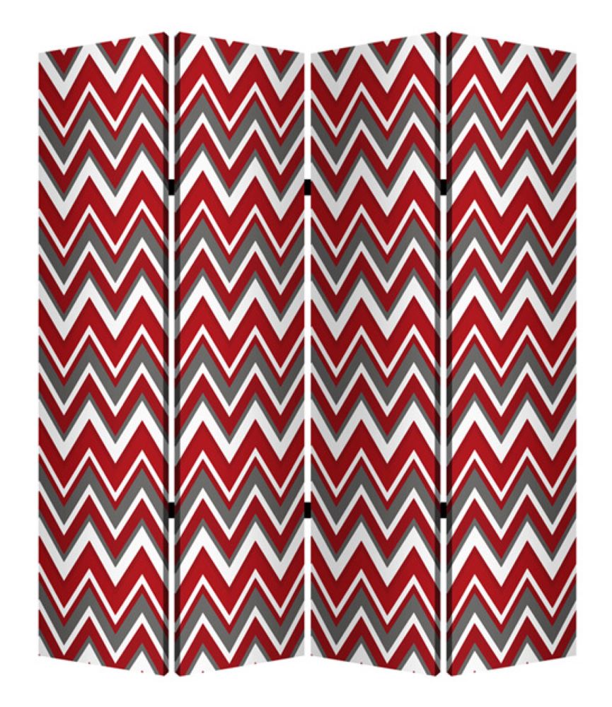 84" X 84" Red And Gray Wood Canvas Screen-Room Dividers-DECOROLALA