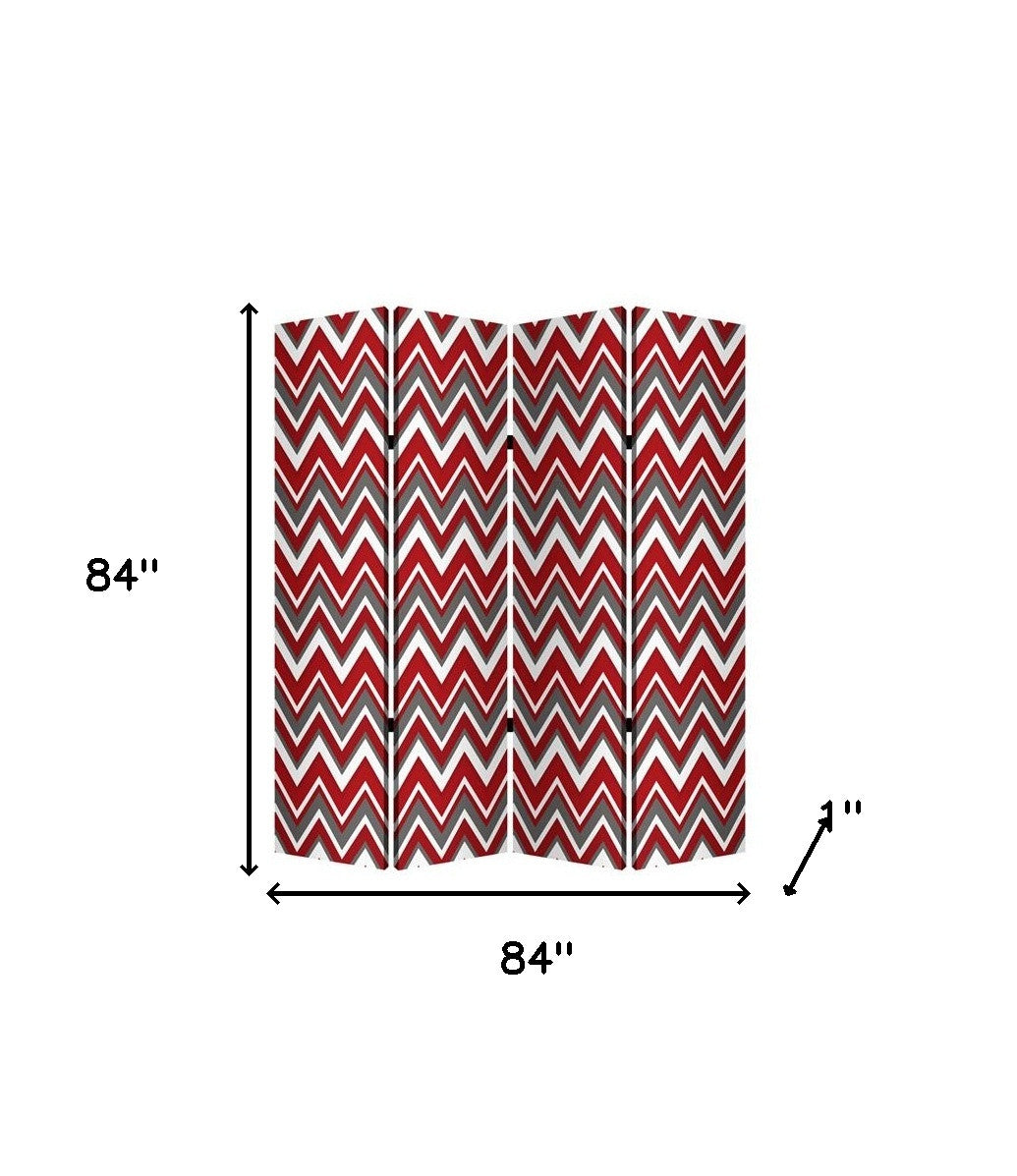 84" X 84" Red And Gray Wood Canvas Screen-Room Dividers-DECOROLALA