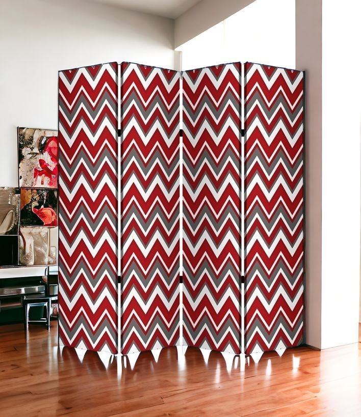 84" X 84" Red And Gray Wood Canvas Screen-Room Dividers-DECOROLALA