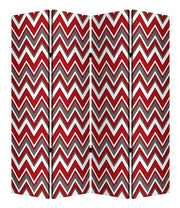 84" X 84" Red And Gray Wood Canvas Screen-Room Dividers-DECOROLALA
