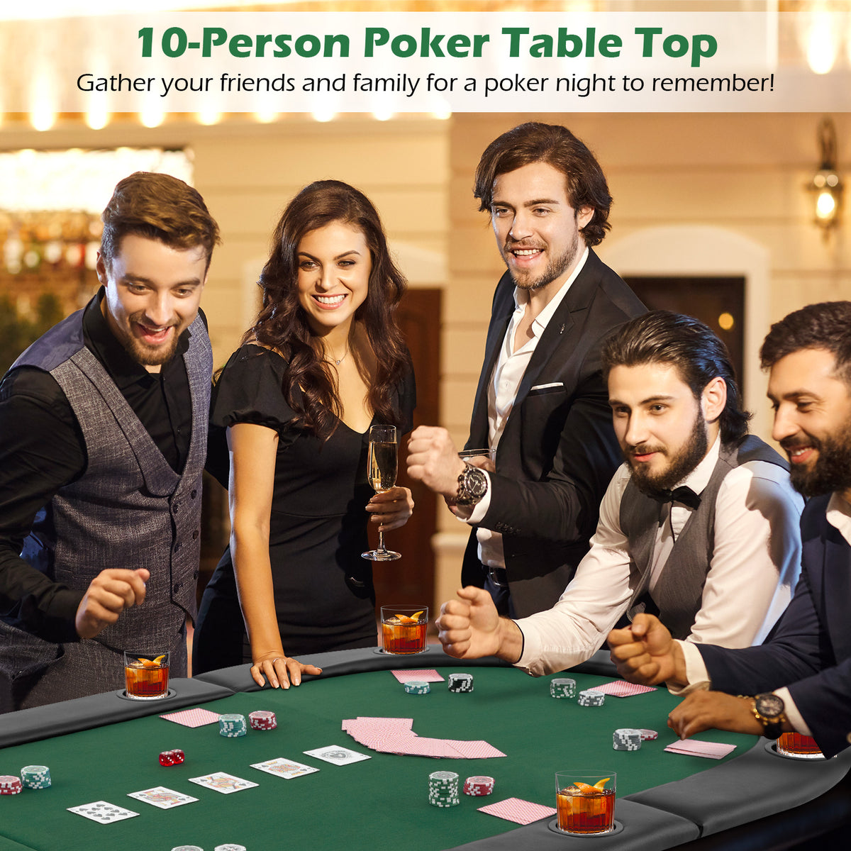 84" x 42" Foldable 10-Player Poker Tabletop with Carrying Bag-Game Room Products-DECOROLALA