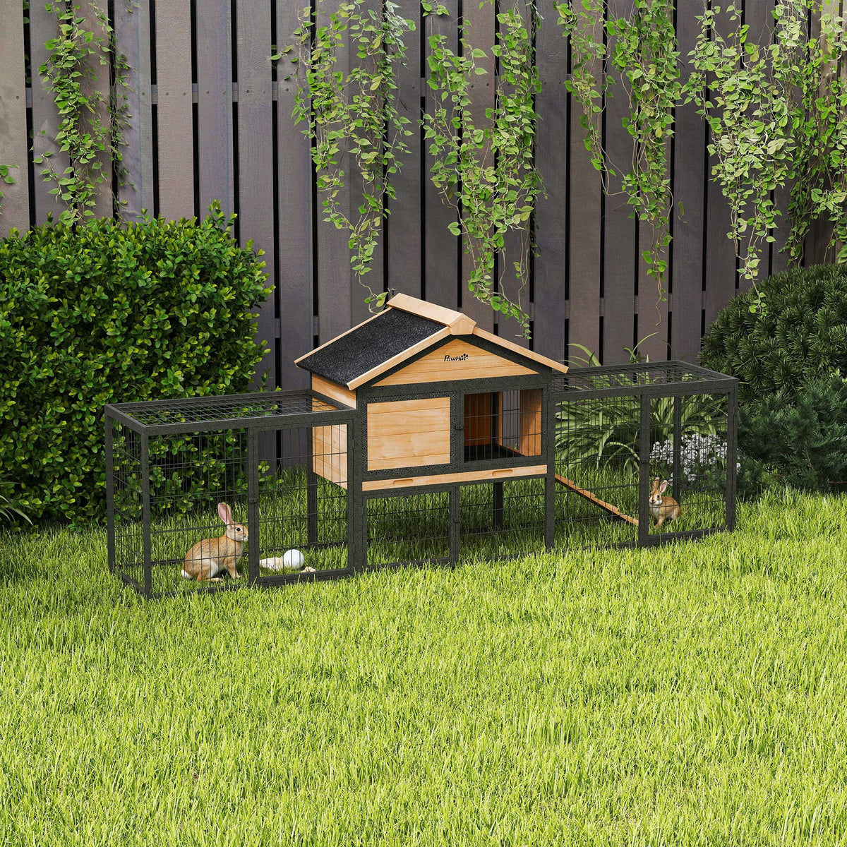 85" Large Wooden Outdoor Rabbit Hutch with Run - Yellow-Small Animal Supplies-DECOROLALA