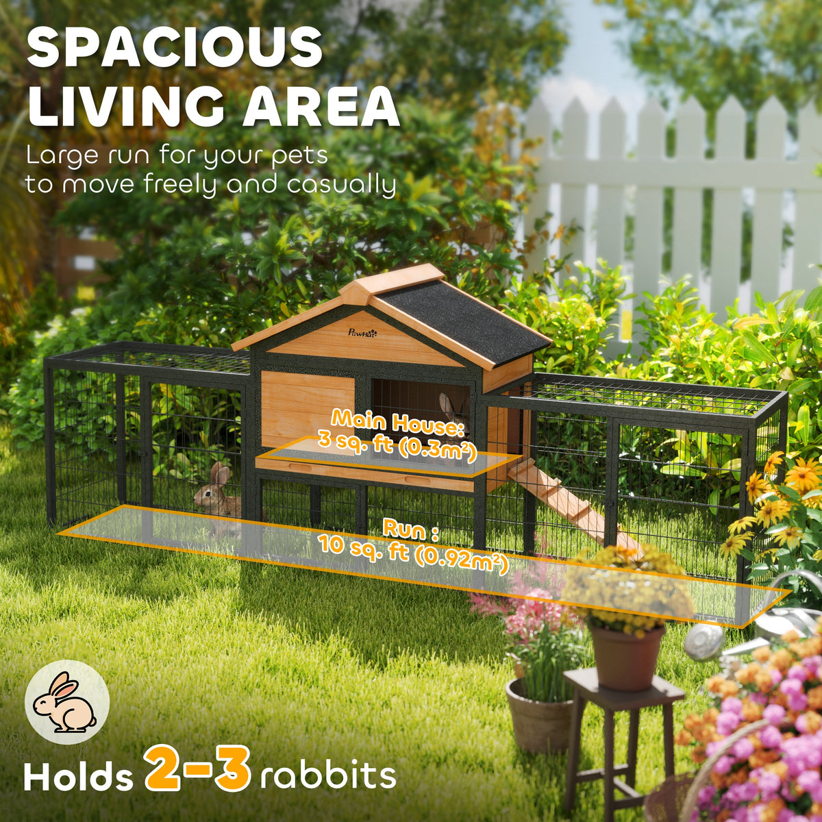 85" Large Wooden Outdoor Rabbit Hutch with Run - Yellow-Small Animals-DECOROLALA