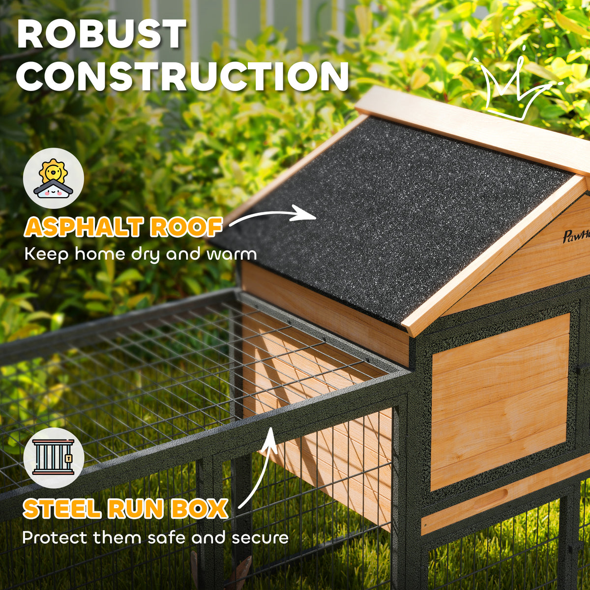 85" Large Wooden Outdoor Rabbit Hutch with Run - Yellow-Small Animals-DECOROLALA