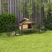 85" Large Wooden Outdoor Rabbit Hutch with Run - Yellow-Small Animals-DECOROLALA