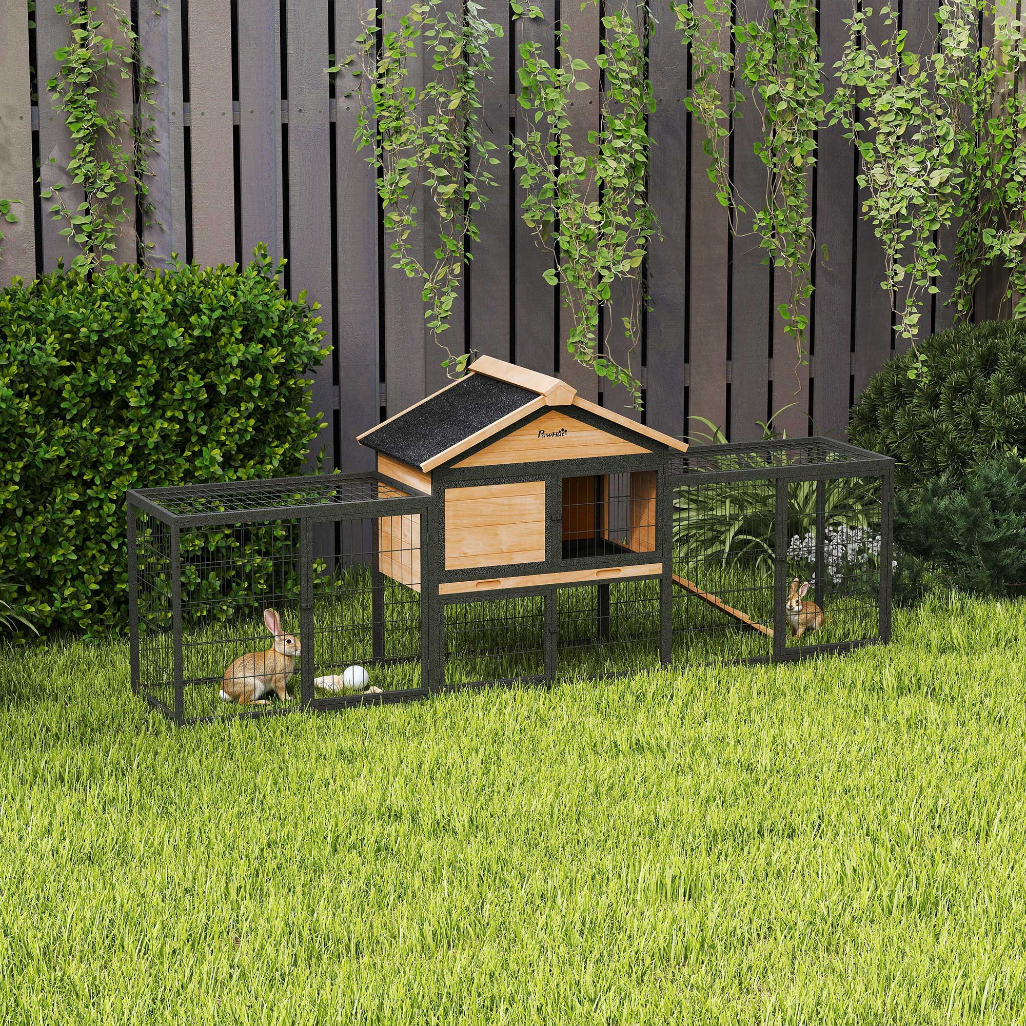 85" Large Wooden Outdoor Rabbit Hutch with Run - Yellow-Small Animals-DECOROLALA
