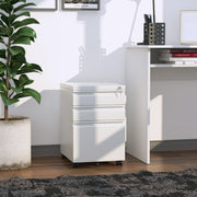 3 Drawer Lockable Steel Filing Cabinet on Wheels - White