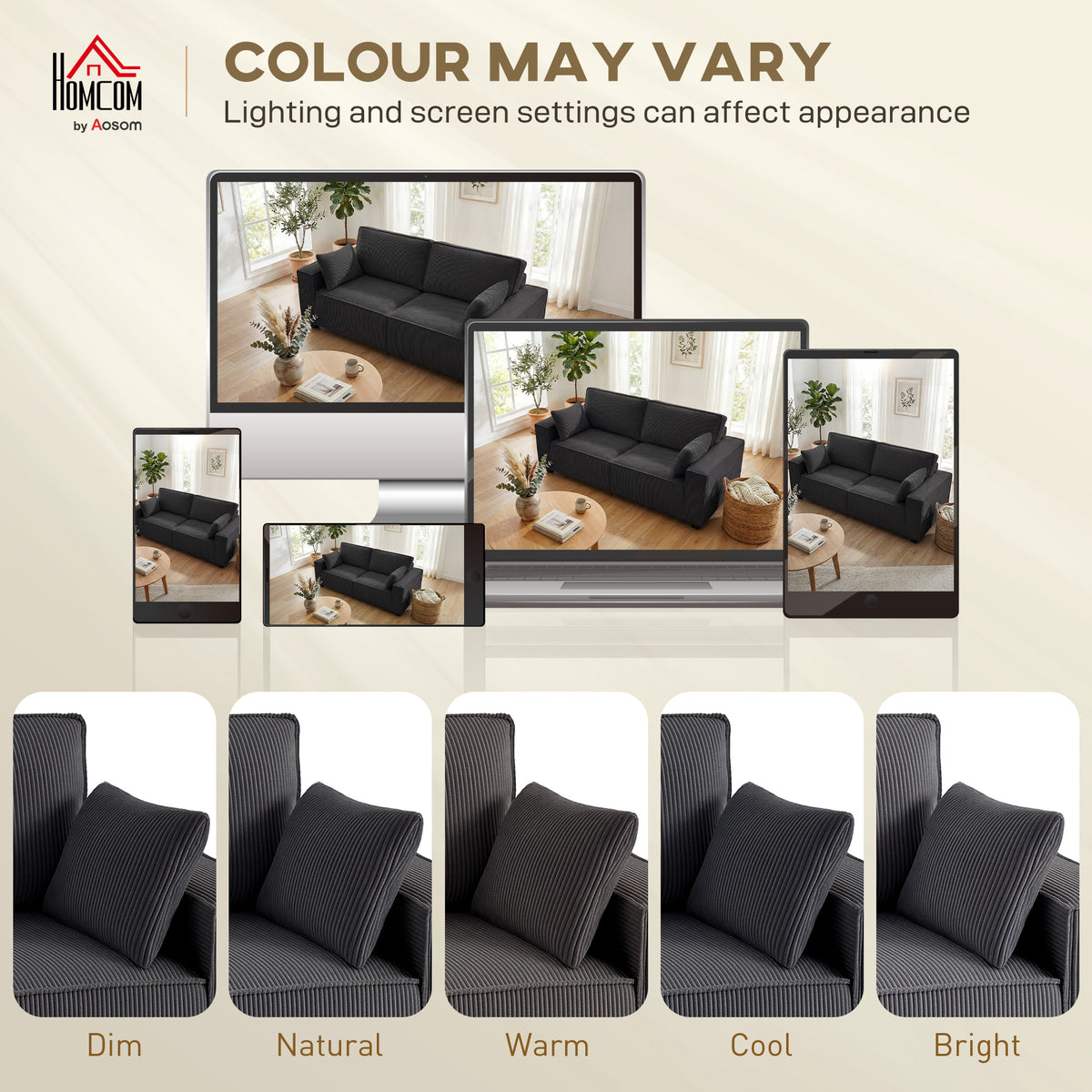 86" 3 Seater Modern Corduroy Sofa - Dark Grey-Home Furnishings > Living Room Furniture > Sofas & Reclining Chairs > 3-Seater Sofas-DECOROLALA