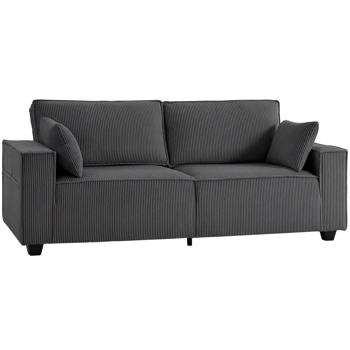 86" 3 Seater Modern Corduroy Sofa - Dark Grey-Home Furnishings > Living Room Furniture > Sofas & Reclining Chairs > 3-Seater Sofas-DECOROLALA