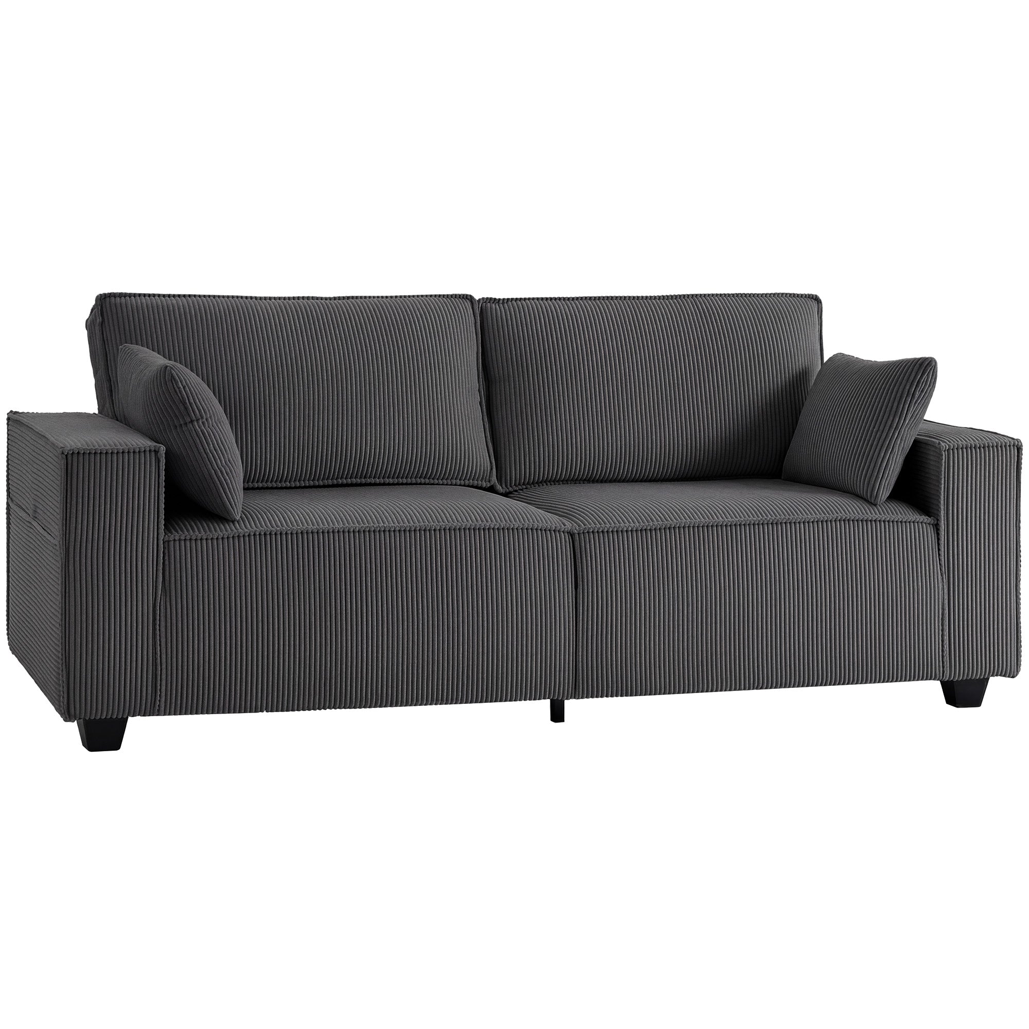 86" 3 Seater Modern Corduroy Sofa - Dark Grey-Home Furnishings > Living Room Furniture > Sofas & Reclining Chairs > 3-Seater Sofas-DECOROLALA