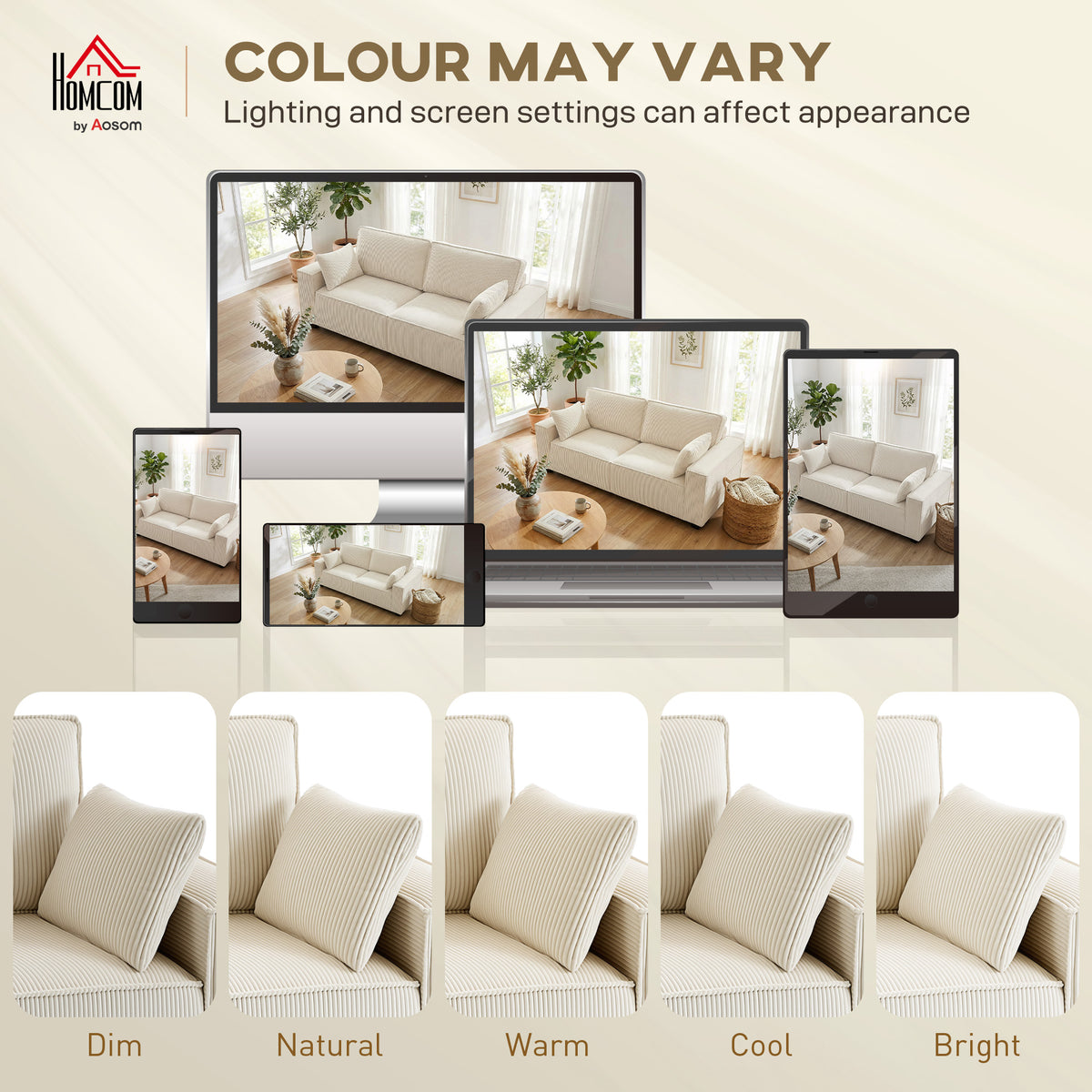 86" 3 Seater Sofa - Beige Corduroy Upholstered Couch-Home Furnishings > Living Room Furniture > Sofas & Reclining Chairs > 3-Seater Sofas-DECOROLALA