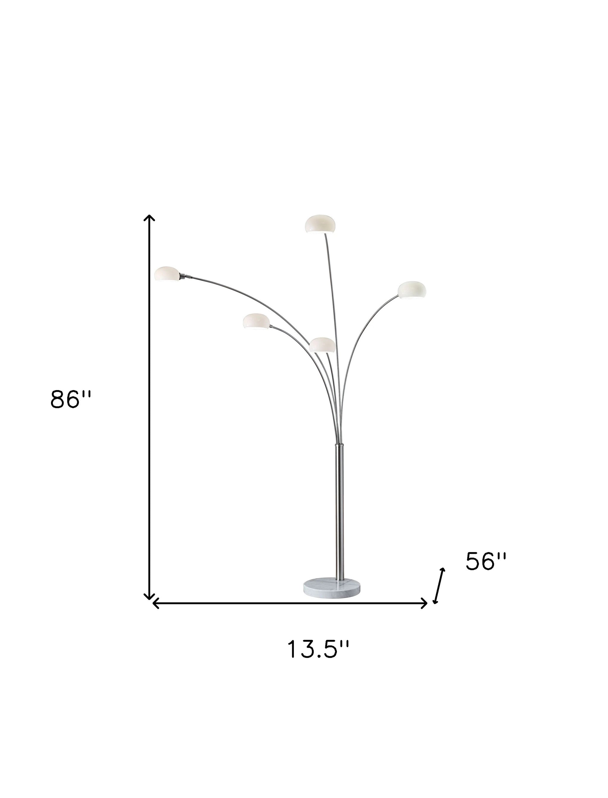 86" Steel Five Light Tree Floor Lamp With White Glass Dome Shade-Floor Lamps-DECOROLALA