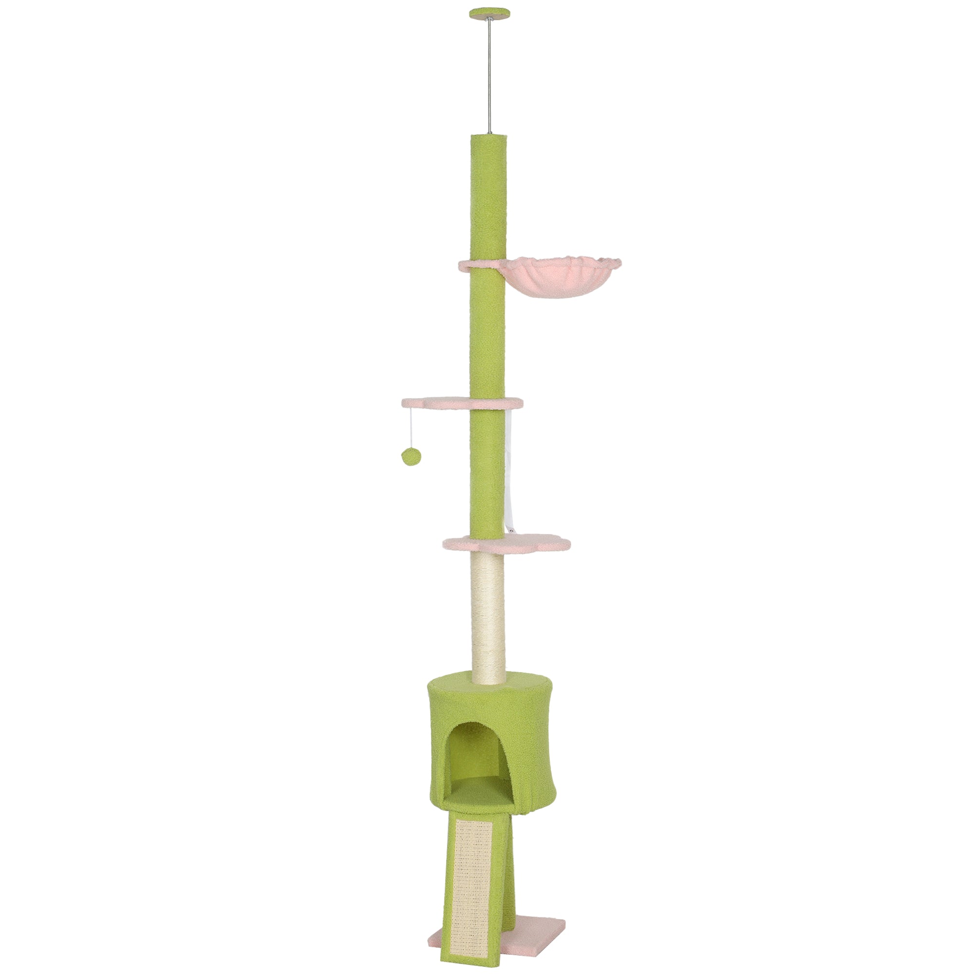 87"-94.5" Floor to Ceiling Cat Tree with Sisal Scratching Post, Condo, Hammock, Ramp, Perches, Green-Cats-DECOROLALA
