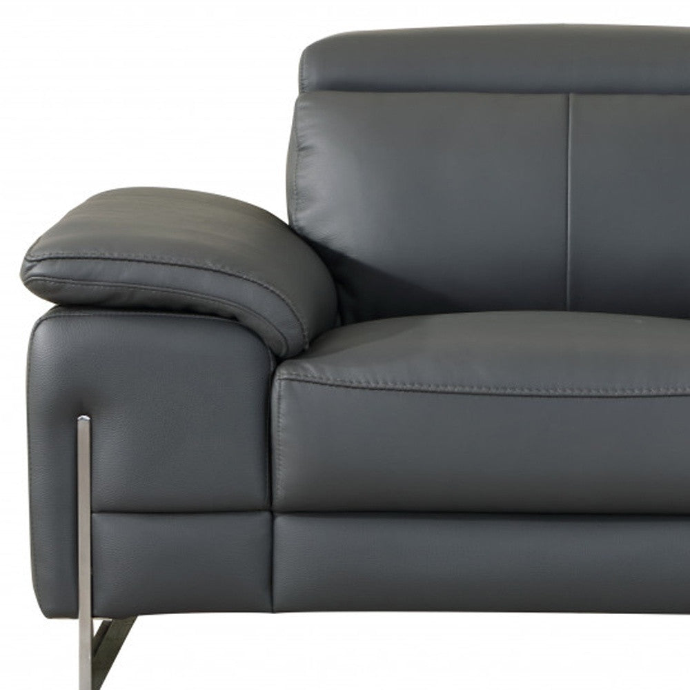 87" Gray And Silver Faux Leather Club Chair-Accent Chairs-DECOROLALA