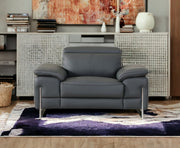 87" Gray And Silver Faux Leather Club Chair-Accent Chairs-DECOROLALA