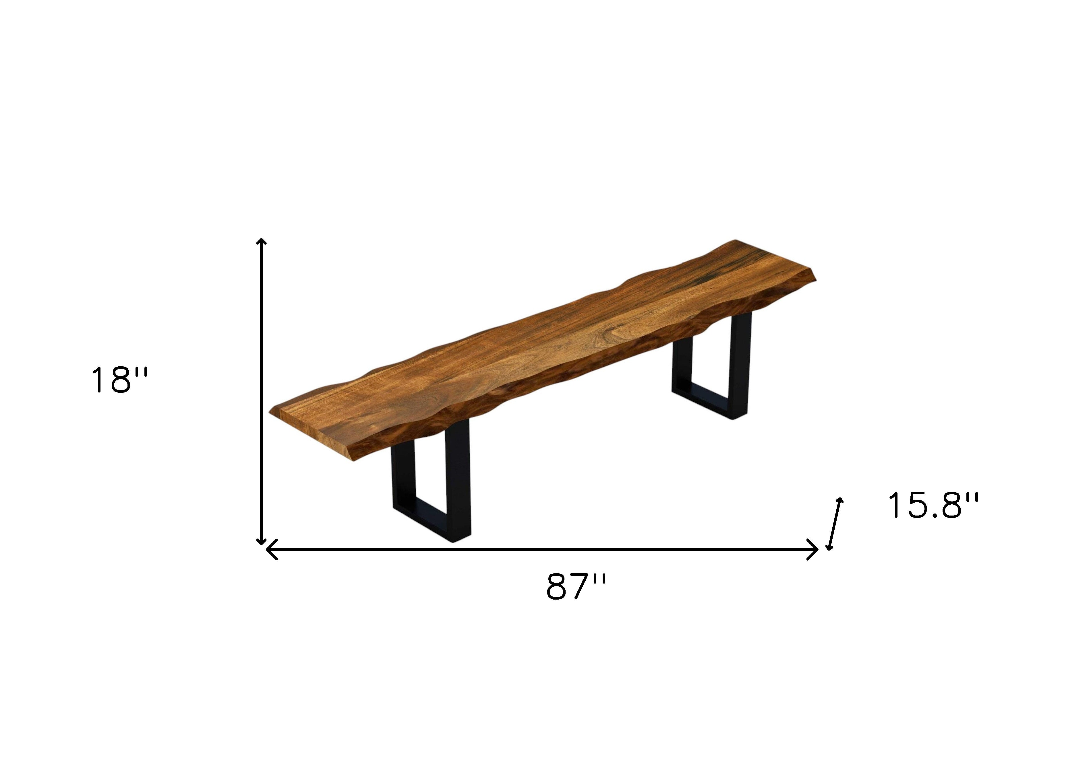 87" Live Edge Acacia Wood Bench With Black Metal Legs-Benches-DECOROLALA