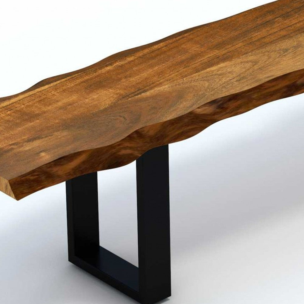 87" Live Edge Acacia Wood Bench With Black Metal Legs-Benches-DECOROLALA