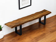 87" Live Edge Acacia Wood Bench With Black Metal Legs-Benches-DECOROLALA