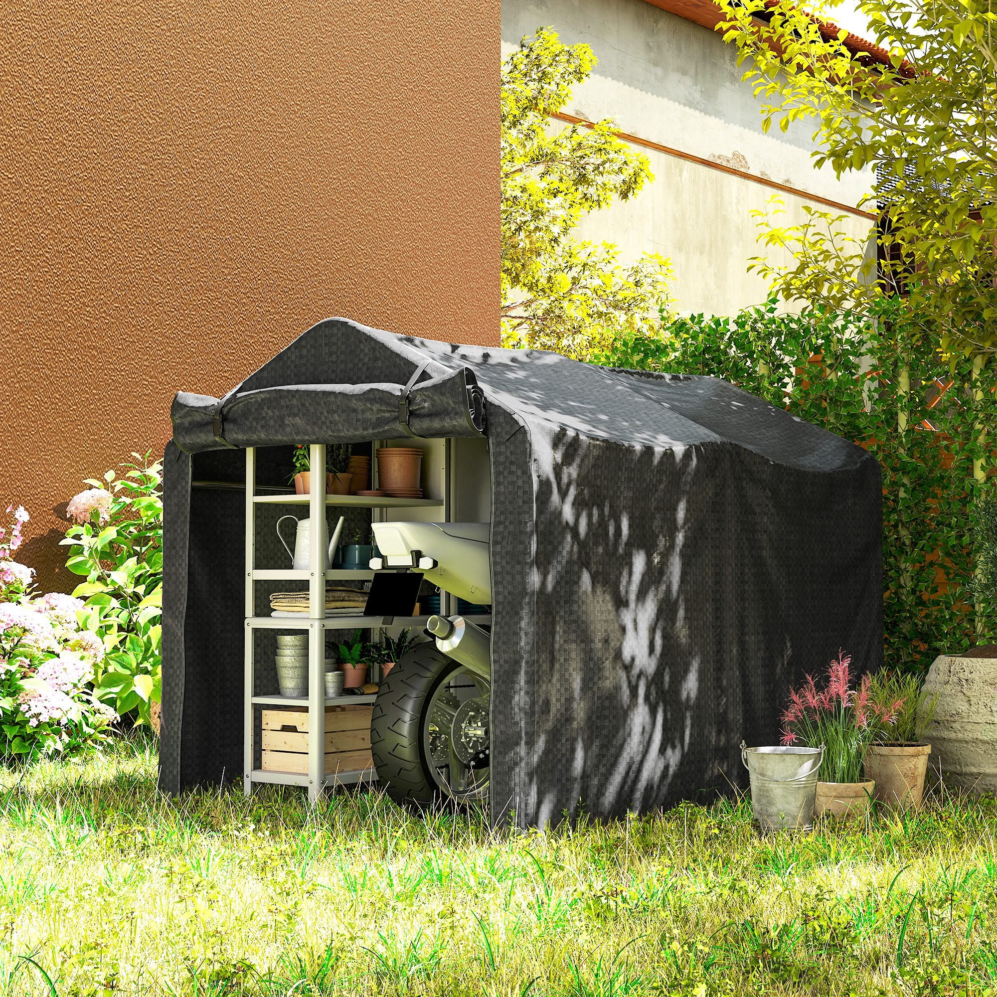 87" Outdoor Bike Storage Shed - Black Portable Tent-Patio & Garden > Lawn & Garden > Sheds > Portable Shed-DECOROLALA
